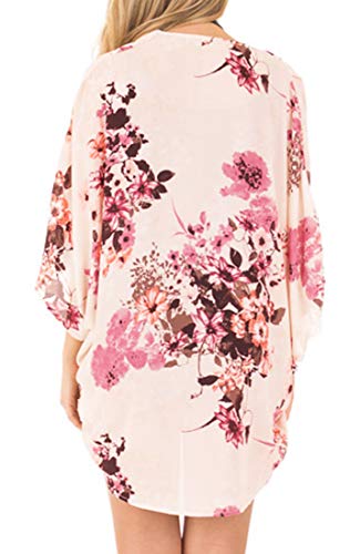 Image of FINOCEANS Womens Floral Chiffon Kimono Cardigans Loose Beach Cover Up Half Sleeve Tops