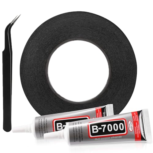 Image of HQMaster Adhesive Sticker Tape, Tweezers, B7000 Adhesive Glue for Use in Cell Phone Repair Double Sided Layer Strong Adhesive Tape Long Roll (3mm x 50 m)