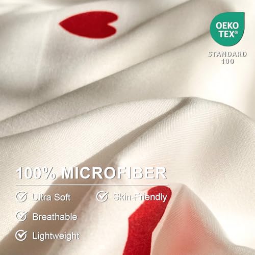 Image of Heart Duvet Cover Set King Red White Heart Bedding Set Reversible,Microfiber Comforter Cover Sets Striped Includes 1 Duvet Cover and 2 Pillow Shams