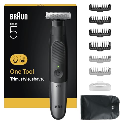 Braun All-in-One Series XT5, Elektrisch Scheerapparaat, +8 Stylingtools, 4D Flex Scherp Scheerblad, Gevoelige Kam, Gezicht & Lichaam, Trim, Style & Scheer, XT5200, Grijs