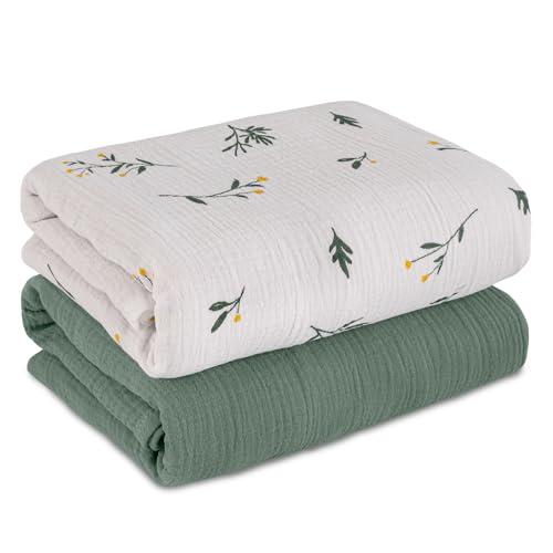 GLLQUEN BABY Baby Blankets for Newborn Soft 2 Pack, Muslin Cotton Baby Boy or Girl Blanket 95x100cm, Swaddle Blanket for Newborn, Shower Gifts for New Moms（Sage）