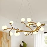 LUJIAODS 39.4in Modern Chandelier Ceiling Light Fixture,16-Light Sputnik Chandeliers Resin Mid Century Chandelier Over Table,Wooden Resin Branch Light for Dining Room Living Room Kitchen Island