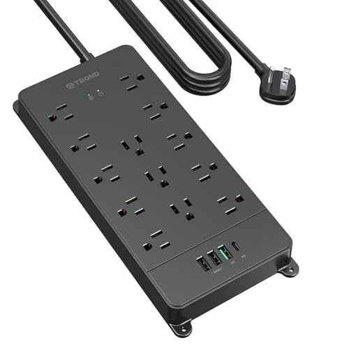 Image of TROND 10ft Surge Protector Power Strip with 32W USB, 4000J,ETL Listed,Black