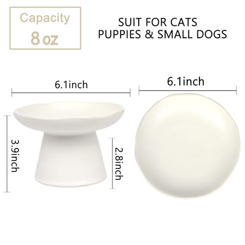 Image of Extra Wide 6.1 inch Raised Cat Food Bowl, Shallow Ceramic Elevated Cat Feeder Bowl, Anti Vomiting, Stress Free, Whisker Fatigue, Pet Food or Water Bowl, White