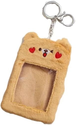 Miniatura 7 de Lindo oso de cerdo de peluche Kpop para tarjeta fotográfica, funda de tarjeta de identificación, bolsa colgante, llavero peludo Kawaii Idol tarjeta