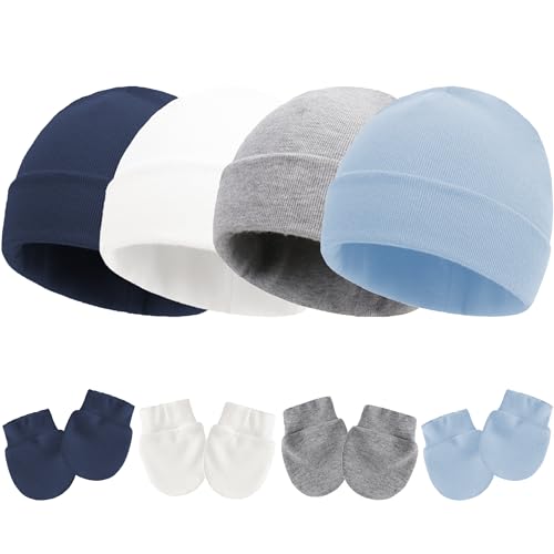 Image of UTTPLL Newborn Hats Mittens Set Toddler Girls Boys Cotton Nursery Hospital Beanie No Scratch Gloves Unisex Baby Infant Caps