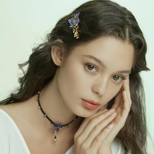 Image of Forget me not Flower Brooch Handmade Gold Thread Embroidered and hand-Drip Enamel leaf, Gradient Botanical Floral Brooch pins for women, SHE'S FREE STYLE JUST FOR YOU [Bencao Gangmu Series]Vintage Plant Jewelry