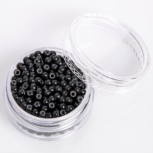 ColorYoung 300 PCS Silicone Lined Rings Beads Links for Nano Tip Hair Extensions 3.0x1.8x2.2 mm Black