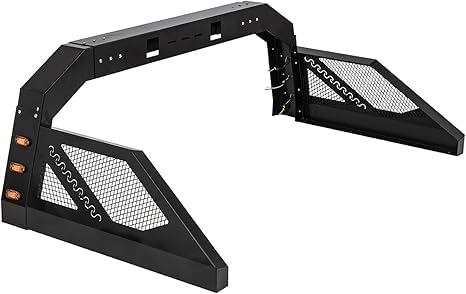 Truck Roll Bar Chase Rack Universal Compatible with Pickup, 6 Amber Auxiliary Side Marker Lamps, Adjustable Sport Roll Bar No Drilling Fine Textured Black