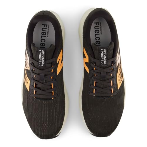New Balance Men's FuelCell Propel V5 Running Shoe, Black/Hot Mango/Black Cement, 11.5