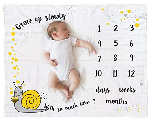 Image of Baby Monthly Milestone Blanket for Newborn Boys and Girls - Perfect Weekly - Monthly - Yearly Blanket 40 inch x 50 inch - Snail Blanket Theme