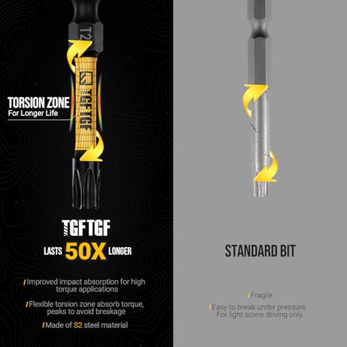 Image of TGFTGF Impact Torx Bit Set 13PCS (TT7-TT40), 3 inch S2 Steel Security Torx, Tamper Proof Torque Star Bit Set with Magnetic CNC Machined Tips, Impact Screwdriver Bits with Storage Case