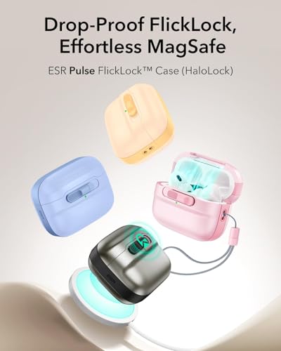 Image of ESR for AirPods Pro 2 Case (2023 /2022 /2019, 2nd /1st Gen), Compatible with Airpods Pro 2 (USB-C /Lightning Cable), MagSafe Ready, Magnetic Lid Lock, Full Drop Protection Cover with Lanyard, Black