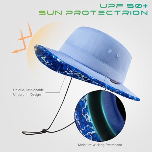 Image of UPF 50+ Foldable Sun Hat Patterned Under Brim Bucket Hats for Summer Hiking Fishing Beach Safari Men Women
