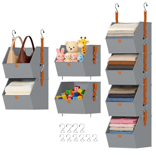 DIMJ Hanging Closet Organizer - 4 Tier Collapsible Hanging Shelves