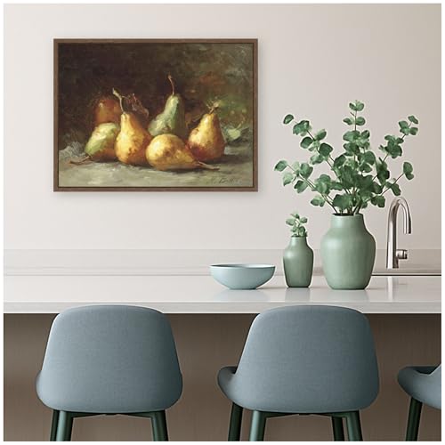 Kate and Laurel Framed Canvas Wall Art Print Pears by Hubert Bellis by Nostalgia Prints, 24 x 18 Sylvie Walnut Frame, Traditional, Still Life Art for Wall Decor by Kate and Laurel - Used condition - Image 4