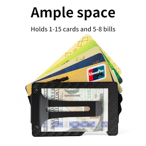 Image of Carbon Fiber Minimalist Wallet for Men, Slim Metal RFID Blocking Wallet Credit Card Holder Money Clip & Cash Strap, Scratch-Resistant Holds 15 Cards,Ideal Gift for Men | Matte Carbon Fiber
