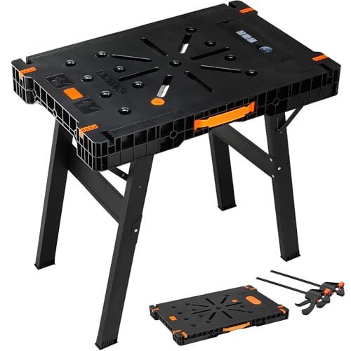 TLGREEN Folding Work Bench with Clamps & Power Strip - Portable Work Table 34" W x 22" D, 330lb Capacity, Heavy Duty Foldable Design for Garage, Table Saw, Workshop, Home DIY Projects