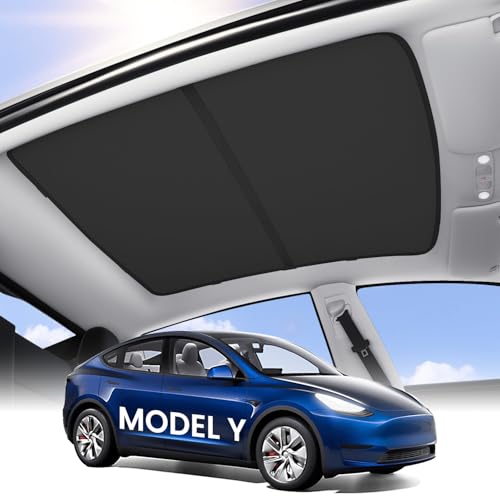 Image of Zanch Tesla Model Y Sunshade Roof for 2020-2025, Black | Snap-On, Damage-Free Install, Custom Fit, Heat Insulation, Foldable Design, Blocks UV & Sun Heat