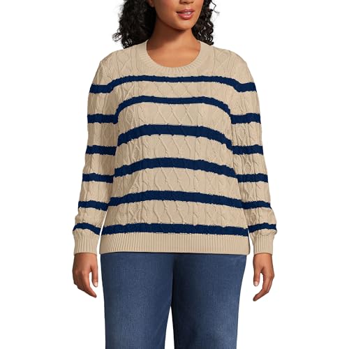 Lands' End Women's Cotton Drifter Crew Cable Pullover Sweater