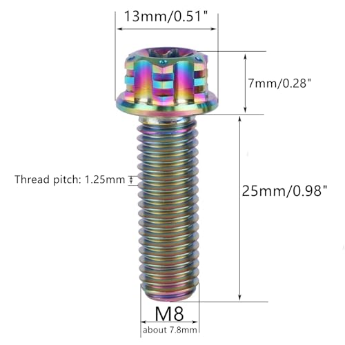 Image of 4Pcs Titanium Bolt Flange Torx Head M8 M10 x 20 25 30mm Screw Bolt for Motorcycle Car Modifications (Rainbow, M8x25mm)