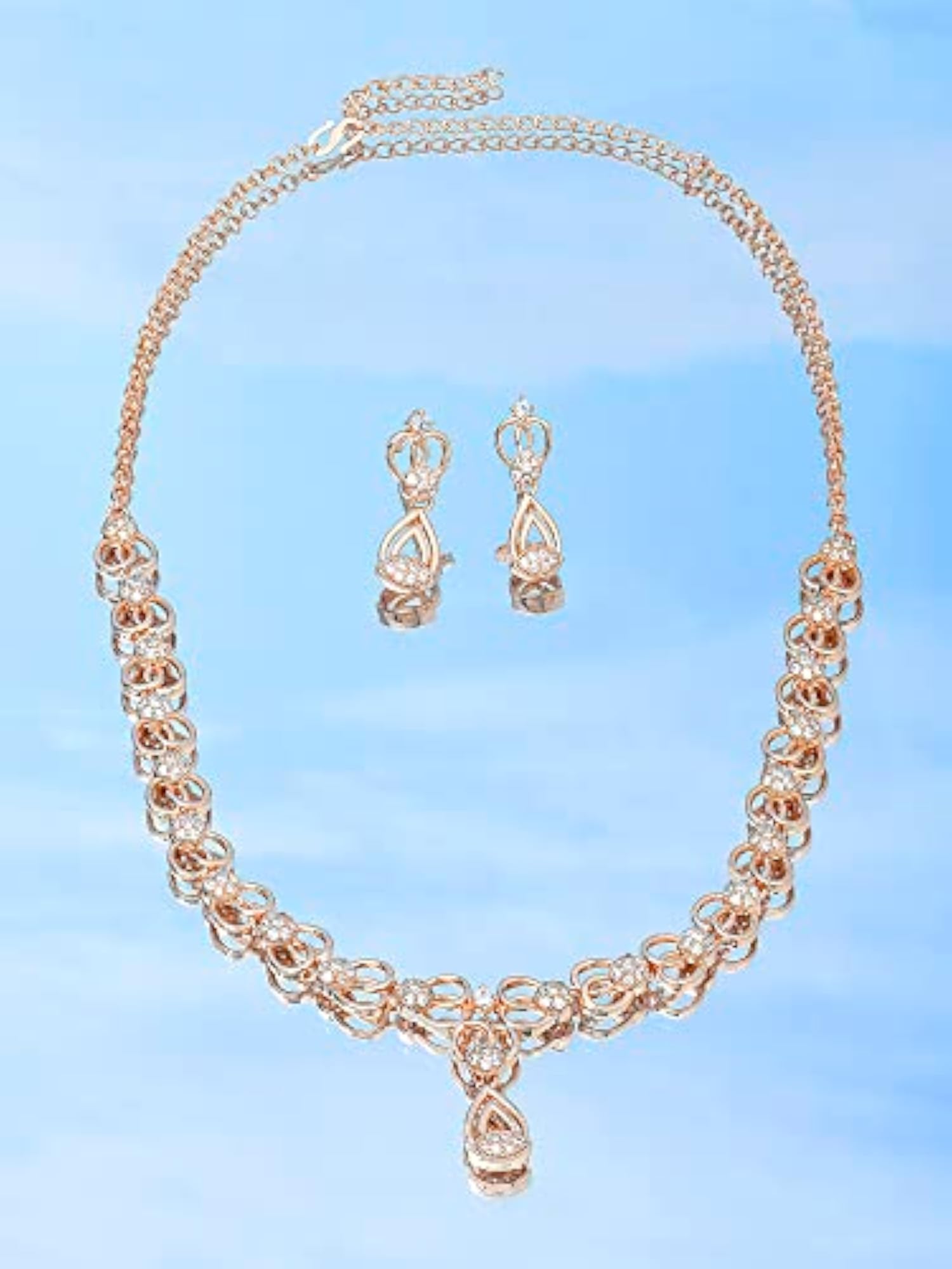 Rose Gold Dazzling Cubic Zirconia Necklace and Earring Set