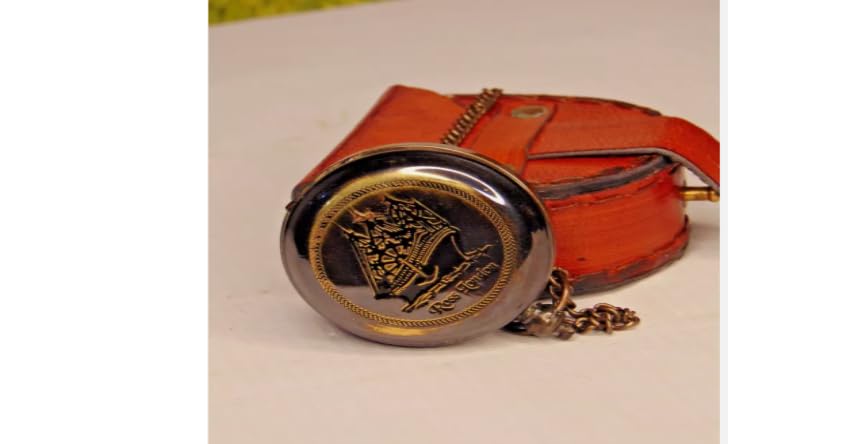 Brújula de latón sólido con botón pulsador y estuche de cuero estilo antiguo regalo para Navidad miniatura 3