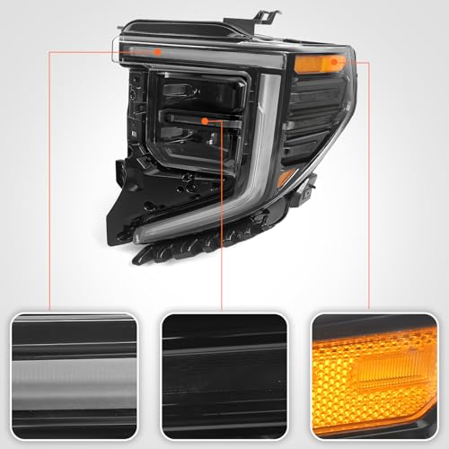 FIONE [FULL LED Headlight Assembly Compatible with GMC Sierra 2022 2023 2024 Front Light black Trim Left Driver Side LH 85543194 by FIONE - Image 5