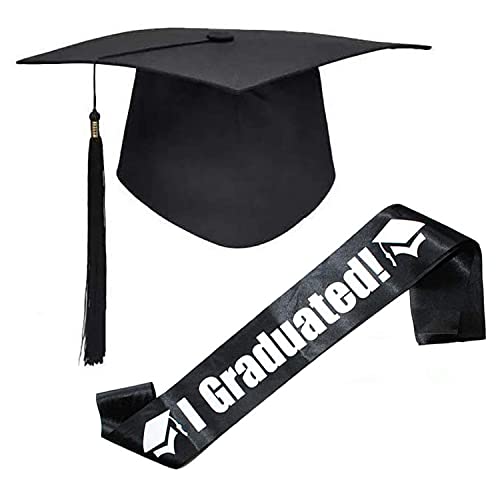 XINDY Abschluss Hut Bachelor absolventenhut Doktorhut Abi Hut Studentenhut und Schärpe für Abschluss Party deko Universität Hochschule Abitur bestandene prüfung Geschenk, Unisex, schwarz Cover