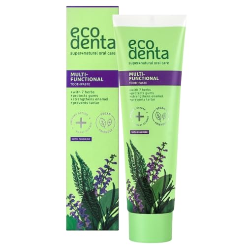 Ecodenta Multifunctional Toothpaste with Extracts of 7 Herbs and Kalident - Tooth Paste with Fluoride - Cleans Teeth Protects Gums 100 ml