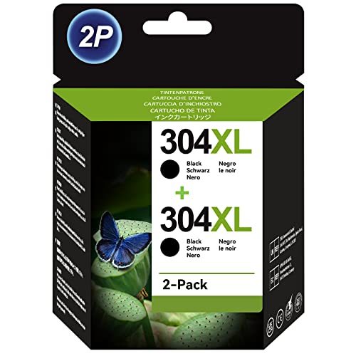Economink 304XL Remanufacturado para HP 304 XL Negro Tinta de Cartucho, para DeskJet 3760/2630/2632/3762/2620/2633/2600/3750/2622/3730/3735, Envy 5020/5032 Impresoras, Pack de 2 Cover