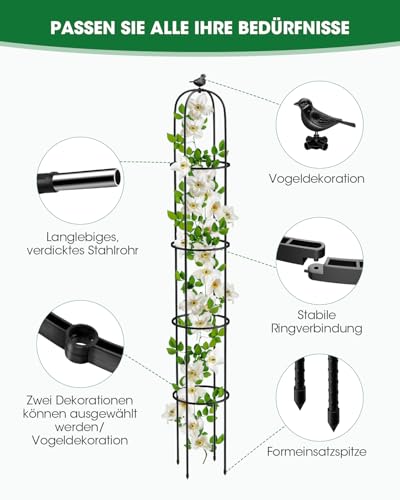 MYMULIKE rankhilfe Metall 1 Stück, Rankgitter Beschichtetes Metall Rosen Rankhilfe für Kletterpflanzen Blumen189x27cm (1)