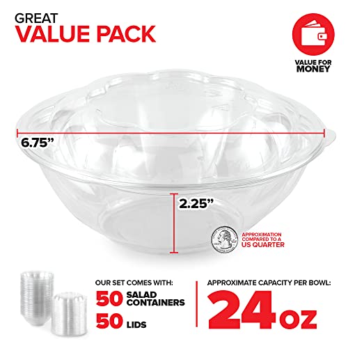 Stock Your Home 24Oz Clear Plastic Salad Bowls With Lids Disposable (50 Pack) Small Takeout Container With Snap On Lid For Fruit Salads, Quinoa, Lunch And Meal Prep, Acai Bowl, To-Go Party Containers #TOP1