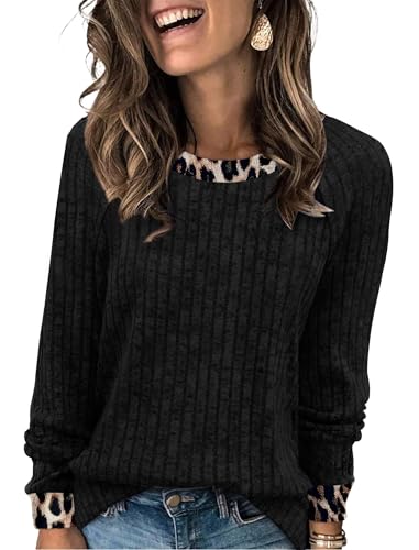 Long Sleeve Shirts for Women Fall Outfits 2025 2026 Going Out Tops Cute Early Womens Fall Fashion Clothing Ladies Tops Blouses Dressy Casual Work School Outfits for Teachers Black Leopard Print