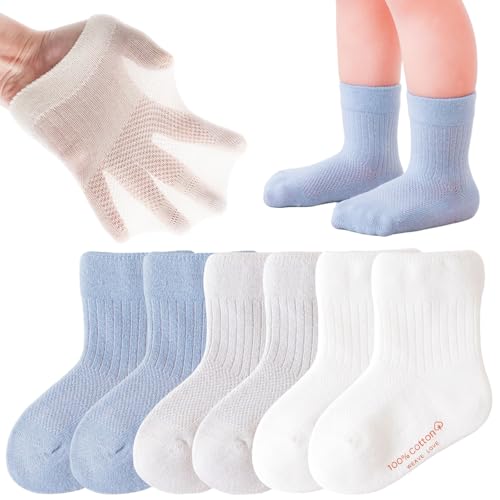 Delgent Chaussettes Coton 6 Paires bébés Chaussettes d'été respirantes enfants garçons filles(L:2-4 ans,Bleu)