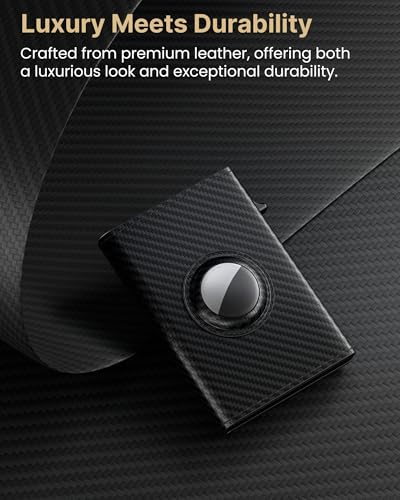 Image of typecase AirTag Wallet for Men: Compatible with Apple AirTag (1st & 2nd Generation), RFID Blocking, Genuine Leather, Slim & Minimalist Design - 14 Card Capacity | ID Window | Cash Slot (Carbon Fiber)