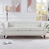 Yuxuanhang 84' Modern Chesterfield Couch PU Leather, Rolled Arm Tufted Back 3 Seater Sofa, Upholstery Nailhead Trim Couches for Living Room Office (White)
