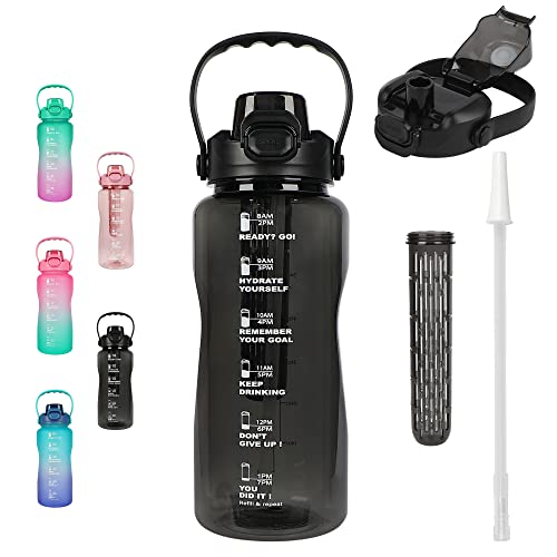 Weltrxe 64 Oz Water Bottles With Times To Drink And Straw, Half Gallon Motivational Water Bottle With Time Marker, Leakproof & Bpa Free, Large Gym Water Jug With Fruit Infuser Strainer & Handle, Black #TOP23