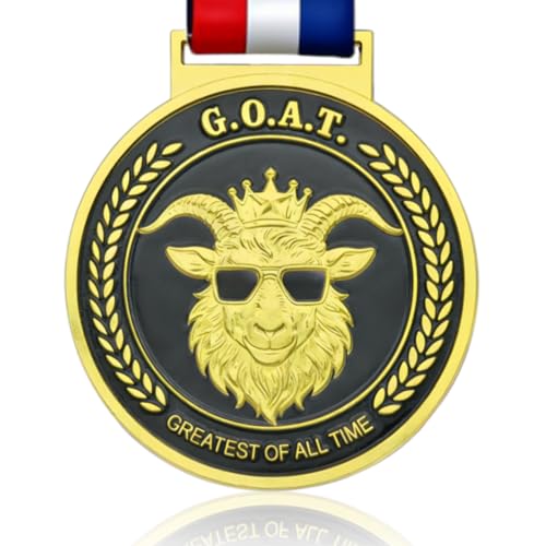 Donrime Goat Trophy Award Medal – 3 Inches Gold Goat Pendant Champ Medals with Neck Ribbon Awards for Football, Basketball, MVP, Tournament League Champion