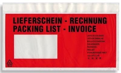 Colompac 522182 Dokumententaschen DL Lieferschein-Rechnung 230x120mm Inh.1000, rot/schwarz