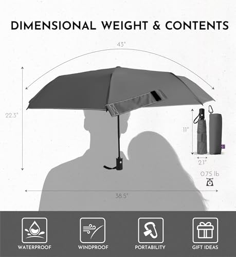 Image of LILAC Umbrella Small Stable Windproof 110 cm Pocket Umbrella Open-Close Compact Travel Umbrella with Fastener & Carabiner, Lightweight Folding Umbrella for Men and Women