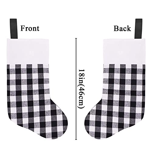 Limbridge Christmas Stockings, 6 Pack 18 Inches Buffalo Plaid With Plush Cuff, Classic Stocking Decorations For Whole Family, Black And White #TOP1