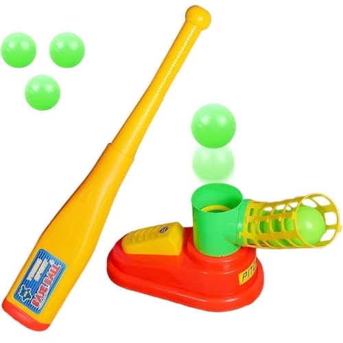 Image of Kids Baseball Toy Set with Automatic Pedal Launcher | Retractable Bat and Green Balls | Outdoor Sports Training Practice Game for Boys and Girls | Basball Practice Game Toy