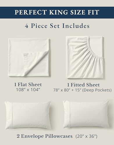 Image of LANE LINEN 100% Organic Cotton King Bed Set, 4-Piece Cotton Bed Sheets, Crisp Percale Weave, Ultra Soft Bedding Sets & Collections, 15 inch King Size Sheets Deep Pocket Set - Glacier Grey