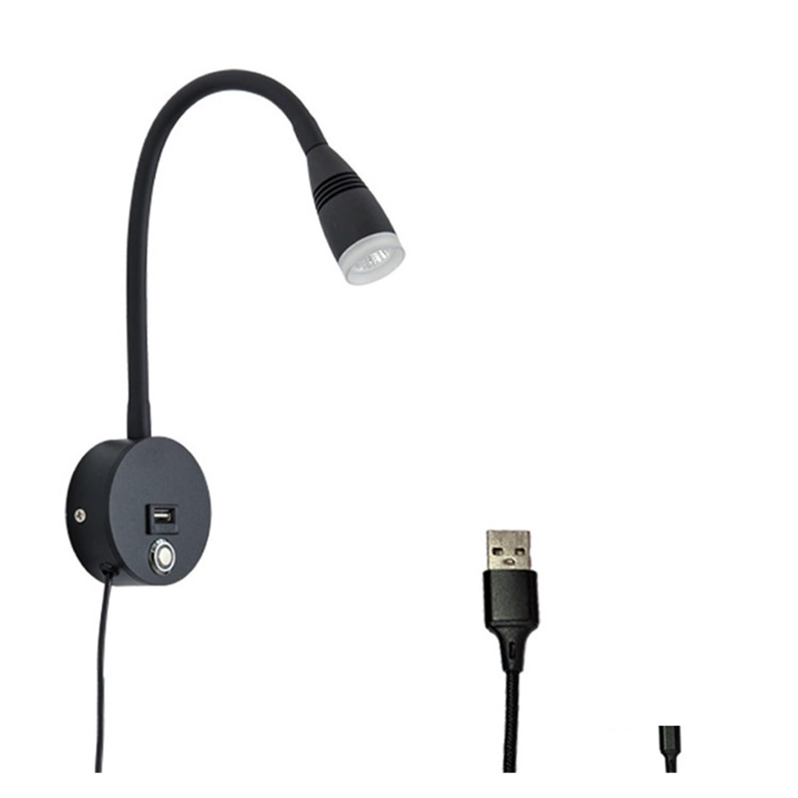 GDBAGKDQK 3W Dimmable Flexible Gooseneck Wall Lamp with Switch USB for Bedroom Bedside Study Light Mounted Night Fixture Bright Lights