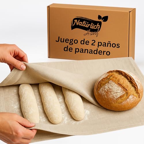 Natürlich Hanf® Bañetones para Pan 2 Piezas | Tela de Lino para Masa Pan 100% cáñamo Natural | Extra Grande (120x70cm) | Gártela sostenible para Pan y Baguette | Lavable y Resistente