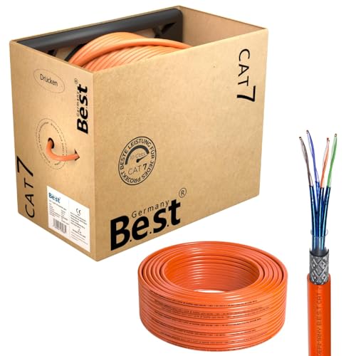 Germany B.e.s.t CAT 7 Netzwerkkabel 200m Verlegekabel S/FTP LAN Kabel – reines Kupfer, 10 Gbit/s, PoE+ geeignet, LSZH, Ethernet Datenkabel für High-Speed-Internet & Netzwerkinstallation