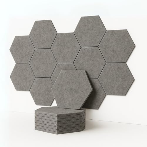 Image of MMT Acoustix HexaFelt Bevelled Acoustic Panels, Luxury Sound Absorbing Felt Wall Panels for Home, Office & Studios | VOC Free, 30x30 cm,| Pack of 7 | Pumice Colour
