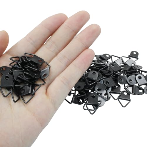 Image of 100 Pcs Small Triangle Ring Picture Hangers 22mm /0.87 Inch Triangle Ring Picture Hooks 1 Hole Metal Hooks with Screws for Hanging Mirror, Clock and Paintings (Black)