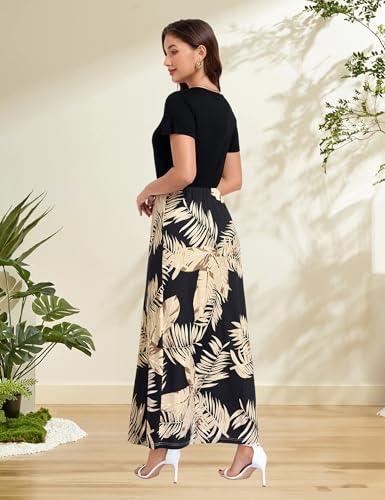 Image of Lacavocor Womens Short Sleeve Maxi Dresses Empire Waist Long Dress